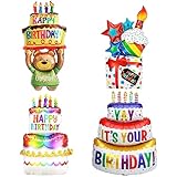 Wishstar Folienballon Happy Birthday Torten XXL,Happy Birthday Deko Bär,Geschenk+Torte+Bären Geburtstagsluftballon, Aufblasbare Torte Helium Ballon,Kuchen Folienluftballon Party Dekoration-4 Stück