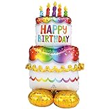Amscan 4244911 - Folienballon Geburtstagskuchen, Größe ca. 130 cm, mehrfarbiger AirLoonz-Ballon, mit Helium oder Luft befüllbar, Geschenk, Dekoration, Geburtstag, Torte, Happy Birthday