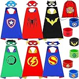 Chennyfun Superhelden Kinderkostüm Kinder, Cosplay Kostüme mit Maske Schnapparmband für Junge Mädchen, Spielzeug & Geschenke für Kindergeburtstag Halloween oder Karneva Umhang