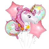 LAPONO Einhorn Party Supplies Dekorationen mit Einhorn Ballons, Glücklich Geburtstag Banner für Mädchen Boy Kids Folienballon Einhorn Helium Einhorn Luftballons (Rosa, Medium)