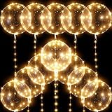 12 Stück Leuchtende Luftballons Bobo Ballons 38 cm LED Transparente Ballons mit 3 Meter Lichterkette Party Dekor zum Geburtstag Hochzeit Valentinstag Dekoration, Warmweiß