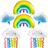 6 Stück Regenbogen Wolken Folien Mylar Luftballons Lächelnde Wolke Quasten Luftballons Regenbogen Brücken Luftballons für Baby Shower Regenbogen Thema Geburtstag Deko