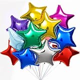 Stern Folienballons Bunt 24 Stück，Stern Helium Luftballons, Sternluftballons Helium Hochzeitsdeko, Geburtstagsdeko oder Valentinstag(Gold, Silber, Dunkelblau, Hellblau, Grün, Lila, Rosenrot)