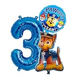 Helden auf Vier Pfoten Geburtstags Set + Riesenzahl 1-8 Folienballon Luftballon Hunde Team 1 2 3 4 5 6 7 8 Zahl Hund Kindergeburtstag Deko Dekoration Mottoparty Party Herz Ballon (Zahl 3)