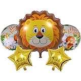 DIWULI, Löwen Tier-Ballon Set, Folien-Luftballons, Folien-Ballons Happy Birthday Kinder-Geburtstag, Mädchen Junge, Motto-Party, Tier-Party, Dekoration, Geschenk-Deko, Dschungel, Zoo, Wald, Lufttiere