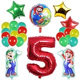 Super Mario Bros Balloons Mario Birthday Party Supplies 5. Geburtstag Ballon Super Mario Party Dekorationen für Kinder, Set von 27 Stück