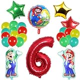 Super Mario Bros Balloons Mario Birthday Party Supplies 6. Geburtstag Ballon Super Mario Party Dekorationen für Kinder, Set von 27 Stück