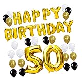 PRETYZOOM Folienballons Golden Happy Birthday Ballons Banner Nummer 50 Luftallons Geburtstag Dekorationen Party Supplies für 50 Jahre Alt Geburtstag Dekoration 39 Stück