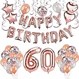 HOWAF Rose Gold 60. Geburtstag deko für Frau und Männ, 59 Stück Happy Birthday Girlande Banner Luftballons Set Helium Folie Herz Ballon für 60 Geburtstag Dekoration