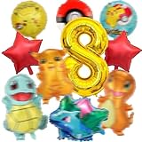 10 Stück Pokem Geburtstag Luftballons Set, Geburtstagsdeko Balloons 8 Jahre, Folienballon, Cartoon-Bilder Luftballon, Party Deko Geburtstag Ballons für 8 Jahre, Junge, Mädchen(8)