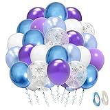 Frozen Luftballons Geburtstag, 60 Stück 12 Zoll Blau Lila Weiß Luftballons Metallic Luftballons Latex Ballons Helium Ballons für Offenbaren Party Baby Shower Hochzeit Braut Dusche Graduierung Deko