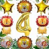 Yunchu Online 4.Geburtstag Dschungel Dekoration Löwe Luftballon Set 4 Geburtstag Junge Mädchen Dschungel Tiere Folienballons Luftballons 4. Geburtstag 4 Jahr Dschungel Geburtstag Dekoration