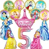 15 PCS Folienballon Prinzessin Geburtstag, Prinzessin Luftballons Geburtstag 5, Foil Princess Balloons, Prinzessin Geburtstag Deko, Folienballon 5 Jahre Mädchen für Geburtstage, Partys (5th)