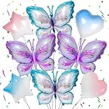 8 Stück Schmetterlings Folienballon, Schmetterling Luftballon Mädchen Bunte Schmetterling Aluminiumfolie Ballons Deko, für Schmetterling Themen Party, Geburtstag Deko, Babyparty