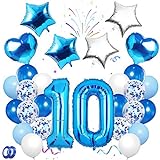 TaimeiMao Luftballon 10. Geburtstag Blau,Ballon 10 Deko zum Geburtstag Blau,Happy Birthday Folienballon Blau,Riesen Folienballon Zahl 10,Blau Luftballons Metallic,Geburtstagsdeko Jungen 10 Jahr