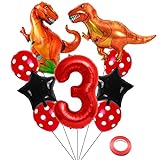 Kawailay Dino Geburtstag Deko 3 Jahre 3. Dinosaurier Geburtstagsdeko Rot Zahl 3 Folienballon Riesen Dinosaurier Luftballon Dschungel Tiere Aluminium Ballon für Jungen Mädchen Geburtstag Party