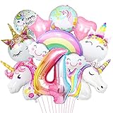 Luftballon Einhorn 4, 3D Folienballon Einhorn, Zahl 4 Folienballon, XXL Unicorn Ballon Set, Luftballon Regenbogen Stern Herz, für Mädchen Geburtstags Festival Party Dekoration