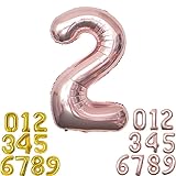 Luftballon 2. geburtstag Zahlen luftballon , Folien ballon 2 geburtstag , Rosegold 40' XXL (100cm) Riesen Folienballon Geburtstagsdeko Zahlenballons