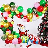 Weihnachtsballon Dekorationen mit Inflator, Ancaiqi 12 Zoll Weihnachten Ballonbogen Girlande Kit, Folienballons Weihnachtsmann Süßigkeiten mit Ballonkette Klebepunkt Band Knotter für Weihnachtsfeier
