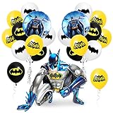 Bat Mann Geburtstagsdeko, Bat Held Luftballons, Superhelden Figuren Folienballon, Gelb, Schwarz und Weiß Heliumballon für Kindergeburtstag Party Deko