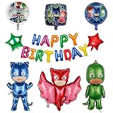 Pyjamahelden Geburtstag Partei Dekoration PJ Masks Luftballons Alles Gute Zum Geburtstag Girlande Folienballons für Kinder PJ Masks Geburtstagsparty Dekorationen