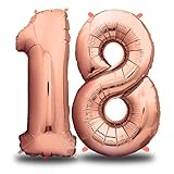 Folienballon Zahl - Geburtstagsdeko Rosegold 100cm - Deko zum Geburtstag - Luftballon Zahlen Dekoration - Happy Birthday - Geburtstagsdeko Mädchen Rosegold - Fliegt mit Helium (Zahl 18)