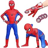 BITOWO Spiderman Kostüm Kinder 5-6 Jahre mit Accessories Spider Anzug Kinder Suit 110 116 122 Spider Kleidung Bodysuit Superhelden Kostüme für Kinder Jungen für Kinder Halloween Christmas 120