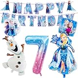 Elsa Geburtstagsparty Deko 7 Jahre, 7. Geburtstag Luftballons Mädchen, Eiskönigin Geburtstagsdeko Set, Elsa und Anna Luftballons, 7 Jahre Kindergeburtstag Dekoration, Folienballon 4 Geburtstag