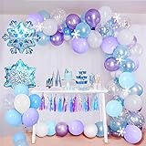 Frozen Geburtstagsdeko Mädchen, Blau Lila Weiß Ballon Luftballon Girlande Kit, Frozen Luftballons mit 3D Snowflake Folien Ballons für Geburtstag Mädchen Baby Shower Wedding Party Dekoration
