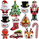 ASTARON 11 Stück Weihnachten Luftballons für Weihnachtsparty Deko,Weihnachtsgeschenke für Kinder,Weihnachtsmann,Rentier,Schneemann,Lebkuchen,Weihnachtsbaum,Ballondekoration für Weihnachtsfeierzubeh