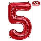 FUNXGO Folienballon Zahl in Rot- Riesenzahl ca.100cm Ballon - Folienballons für Luft oder Helium als Geburtstag, Hochzeit , Jubiläum oder Abschluss Geschenk, Party Dekoration Rot [ 5 ]