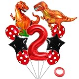 Kawailay Dino Geburtstag Deko 2 Jahre 2. Dinosaurier Geburtstagsdeko Rot Zahl 2 Folienballon Riesen Dinosaurier Luftballon Dschungel Tiere Aluminium Ballon für Jungen Mädchen Geburtstag Party