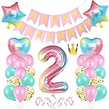 Geburtstag Rosa Dekoration 2 jahr, Nytlivet Geburtstagsdeko 2 Jahr Mädchen, Riesen Folienballon 2 Rosa, Deko 2 Geburtstag Mädchen, Bunt Folienzahlen Ballons 2, Banner und Bänder (2)