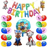 Ainvliya Paw Dog Geburtstag Dekoration Set, Geburtstagsdeko mit Paw Patrol Folienballons, Kindergeburtstag Deko, Happy Birthday Deko Luftballons, Kinder Geburtstags Dekoration Set für Jungen Mädchen