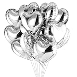Herz Folienballons Silber 20 Stück，Herz Helium Luftballons, Herz Folienballon, Herzluftballons Heliumballon ​Folienballon, Hochzeitsdeko, Geburtstagsdeko oder Valentinstag（Silber）