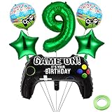 Kawailay Videospiel 9. Geburtstag Deko Geburtstagsdeko Jungen 9 Jahre Gamer Geburtstag Deko Game Controller Luftballons Dunkelgrün Zahl 9 Folienballon für Jungen Geburtstags Party Spiel Party