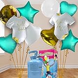 Babyparty Heliumballon Komplett Sets für Jungen oder Mädchen mit vielen Folienballons, Helium-Ballongas Flasche und passenden Ballonbändern. (Mint/Weiss/Gold Hello Baby)