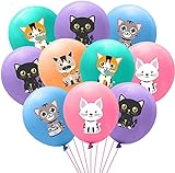 Haooryx 52 Stück Katzen Luftballons für Kinder Geburtstags Dekorationen mit cartoon kätzchen print latexballons, für Baby shower Kinder Baby Geburtstagsfeier Party Zubehör Einfaches Befüllen