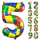 CHANGZHONG® Baustein Geburtstag Ballon Zahl 5 in Farbe Riesen Folienballon Mylar luftballon für Mädchen Jungen Geburtstag Party Dekoration Supplies