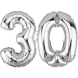 DekoRex Folienballon Silber 40cm Geburtstag Jubiläum Hochzeit Deko (Zahl 30)