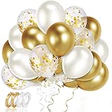 Meromore Luftballons Metallic Gold Set, 70 Stück Luftballons Golden Konfetti & Helium Balloons mit Bändern, Latex Ballons für Hochzeit, Geburtstag, Babyparty, Graduierung, Deko, 12 Zoll (Gold)