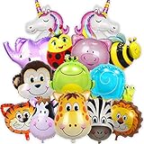 Balloono 14x Tier Folienballons ● Kindergeburtstag Deko für Jungen & Mädchen ● Helium Ballons ● Deko Kindergeburtstag Mädchen ● Luftballon Tiere ● Geburtstag Luftballons