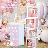 Baby Shower Ballon Box Decorations mit Rosa Weiß Luftballons für Jungen Mädchen, 4Pcs Buchstaben Luftballon Box mit 27 Buchstaben, für Baby Shower Party Gender Reveal Geburtstag Deko