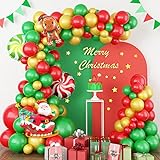 Weihnachten Luftballons Girlande Deko, 96 Stück Rot Grün Weihnachten Ballon Girland mit Folienballon für Weihnachtsfeier, Neujahrsfeier, Geburtstagsfeier, Xmas Party Dekoration