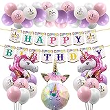 Einhorn Geburtstagsdeko Mädchen, Unicorn Luftballon, Einhorn Folienballon und Einhorn Party Banner für Kindergeburtstag Deko
