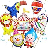 Zirkus Tiere Folienballon, 8 Stücke Riesen Zirkus Tiere Luftballons, Zirkus Ballon Happy Birthday, Clown Ballon Deko, für Karneval Geburtstag Deko Party Luftballons Zirkus Thematische Party Deko