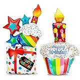 Wishstar Folienballon Geburtstag，Folienballon Happy Birthday Großer ，Geburtstagsballondekoration mit Buntem Muster，Ballons Geburtstag 2 Stück Größe ca. 120 cm, Geschenk/Kuchen Folienballon