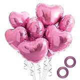 20 Stück Folienballon, Herz Folie Party Luftballons, Heliumballon mit 2 Rollen Bändern, Elegante Luftballons für Hochzeit Brautdusche Geburtstag Valentinstag Dekorationen, 18 Zoll (Rosa)