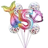 Große Luftballons Geburtstag 5 Jahr, Geburtstagsdeko Kinder 5 Geburtstag Party Deko, Kindergeburtstag Deko, Riesen Folienballon, 5 Zahlenballon, Meerjungfrau 5 Geburtstagsballons (lila)