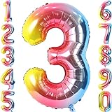 GRESAHOM 40 Zoll Luftballon Geburtstag Zahl 3, Riesige Regenbogen Folienballon, Helium Zahlenballon für Junge Mädchen Geburtstag, Hochzeit, Jubiläum Party Dekoration(Digital 3)